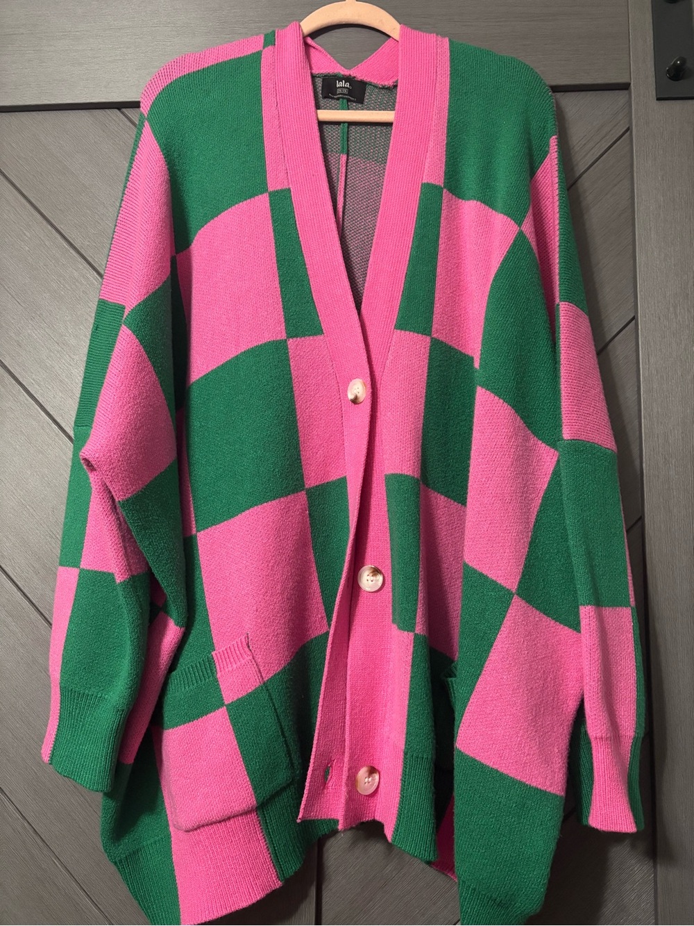 Dressed in Lala Cardigan Checker Pink Green